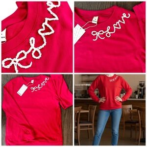Pink NWT Soft Lightweight Fleece Sweatshirt Hand Drawn and Hand Embroidered Love